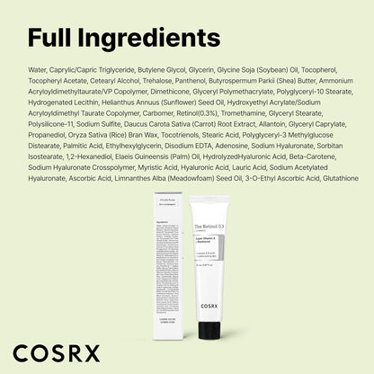 COSRX Retinol 0.3% Cream – Holiday Gift for Her, Gentle Retinol Night Cream for Beginners