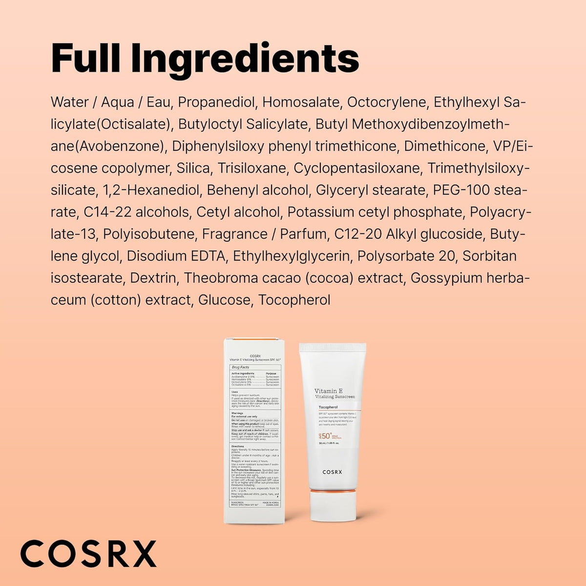 COSRX Vitamin E Vitalizing Sunscreen – Mindful Multi-Step Routine Favorite, Hydrating K-Beauty Sunscreen