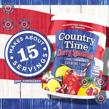Country Time Cherry Lemonade Drink Mix – Kid-Friendly Powdered Beverage for Lunchboxes and Birthday Parties, 18.3 oz Canister