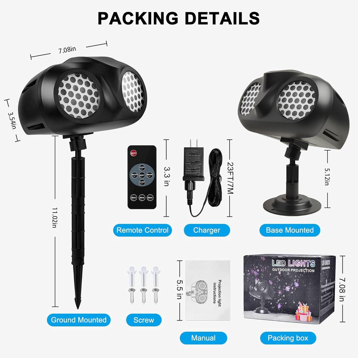coverage area of 15–54㎡ with high-lumen leds producing soft white snowflake dots of varying sizes