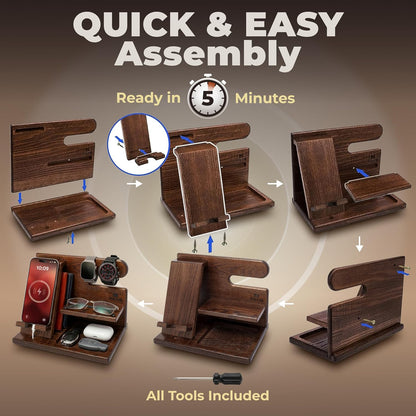TESLYAR Desktop Essentials Station - Streamlined Study Organizer with Phone Charging Slot and Glasses Shelf
