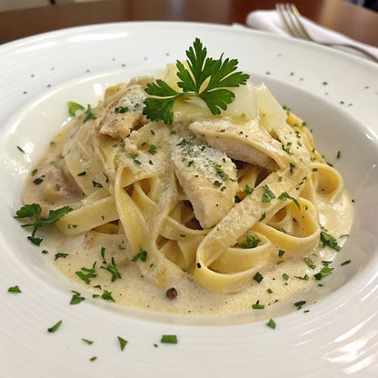 creamy alfredo sauce with parmesan, asiago, and romano cheese blend