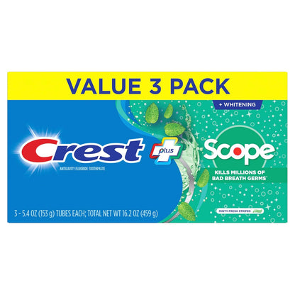 Crest + Scope Whitening Toothpaste – Bridal Shower Gift for the Bride-to-Be, 3-Pack Whitening and Fresh Breath Toothpaste Set