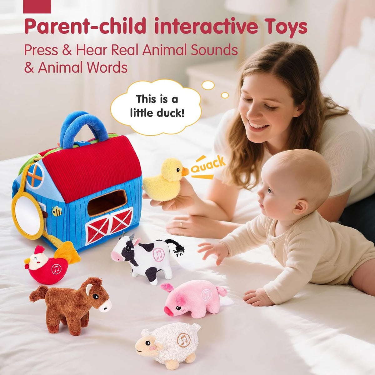 crinkle paper windows, lift flaps, and bright colors for multi-sensory stimulation