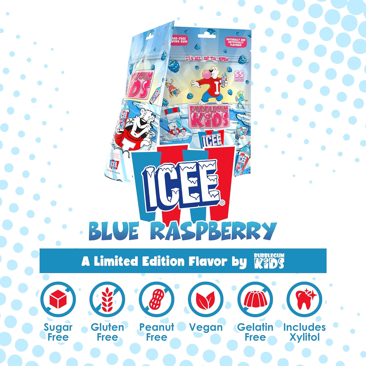 crunchy candy-coated shell with smooth bubblegum center