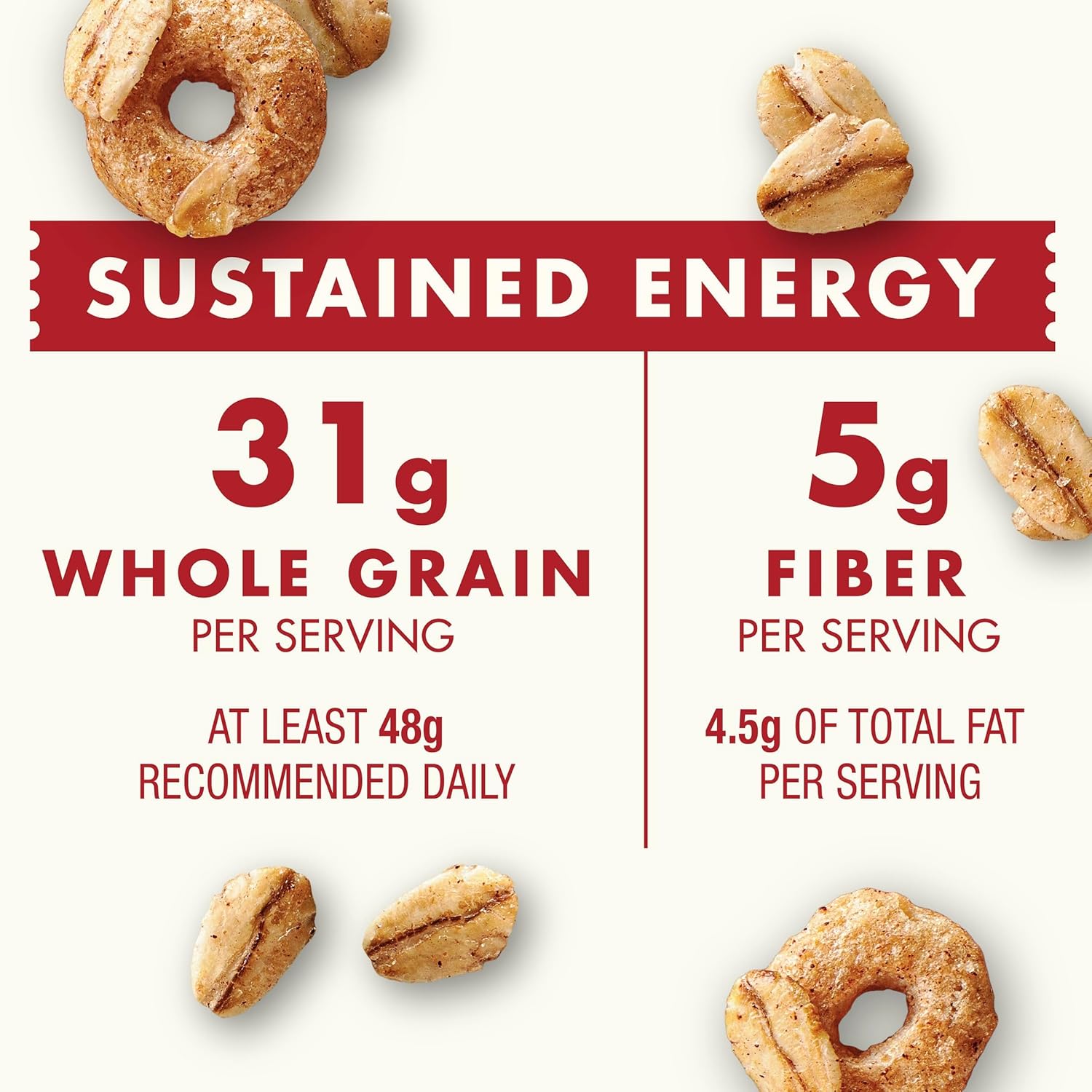crunchy cinnamon oat cluster format made with whole grain oats and barley flour