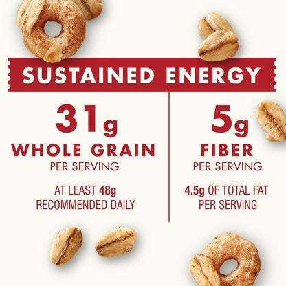 crunchy cinnamon oat cluster format made with whole grain oats and barley flour