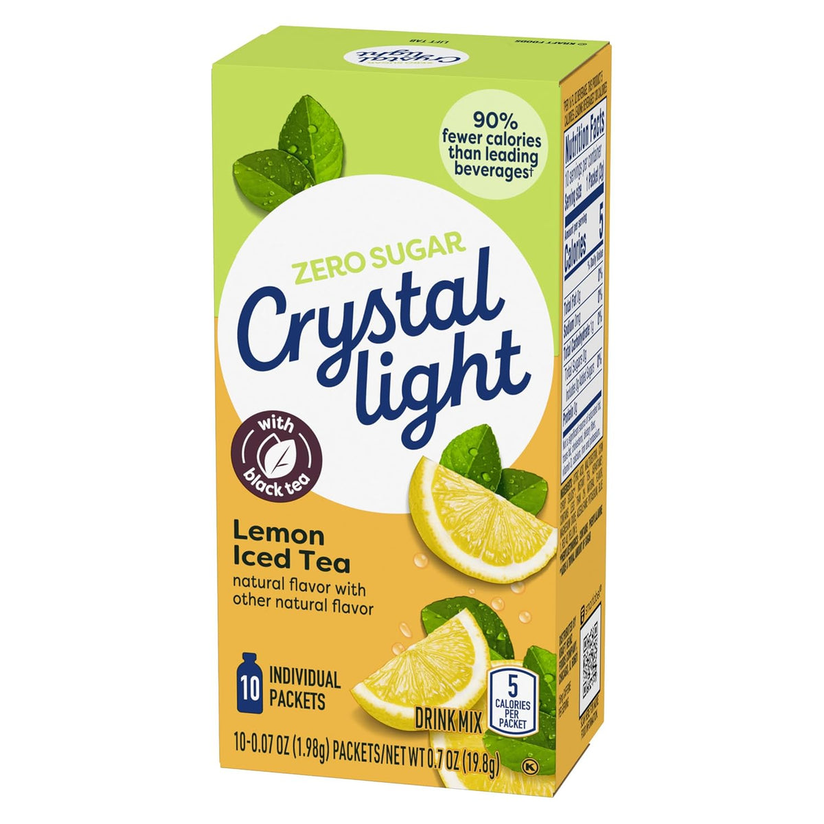 Crystal Light Lemon Iced Tea Caffeine-Free Powdered Drink Mix – Low-Calorie Mindful Hydration Companion for Home and Travel, 120 Single-Serve Packets