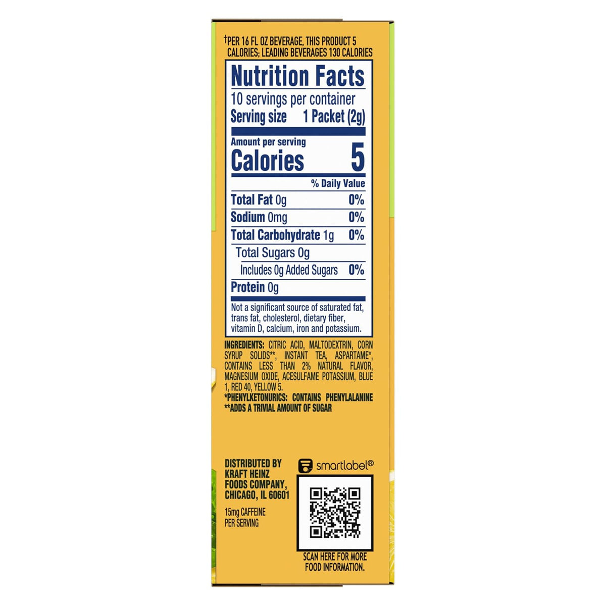 Crystal Light Lemon Iced Tea Caffeine-Free Powdered Drink Mix – Low-Calorie Mindful Hydration Companion for Home and Travel, 120 Single-Serve Packets