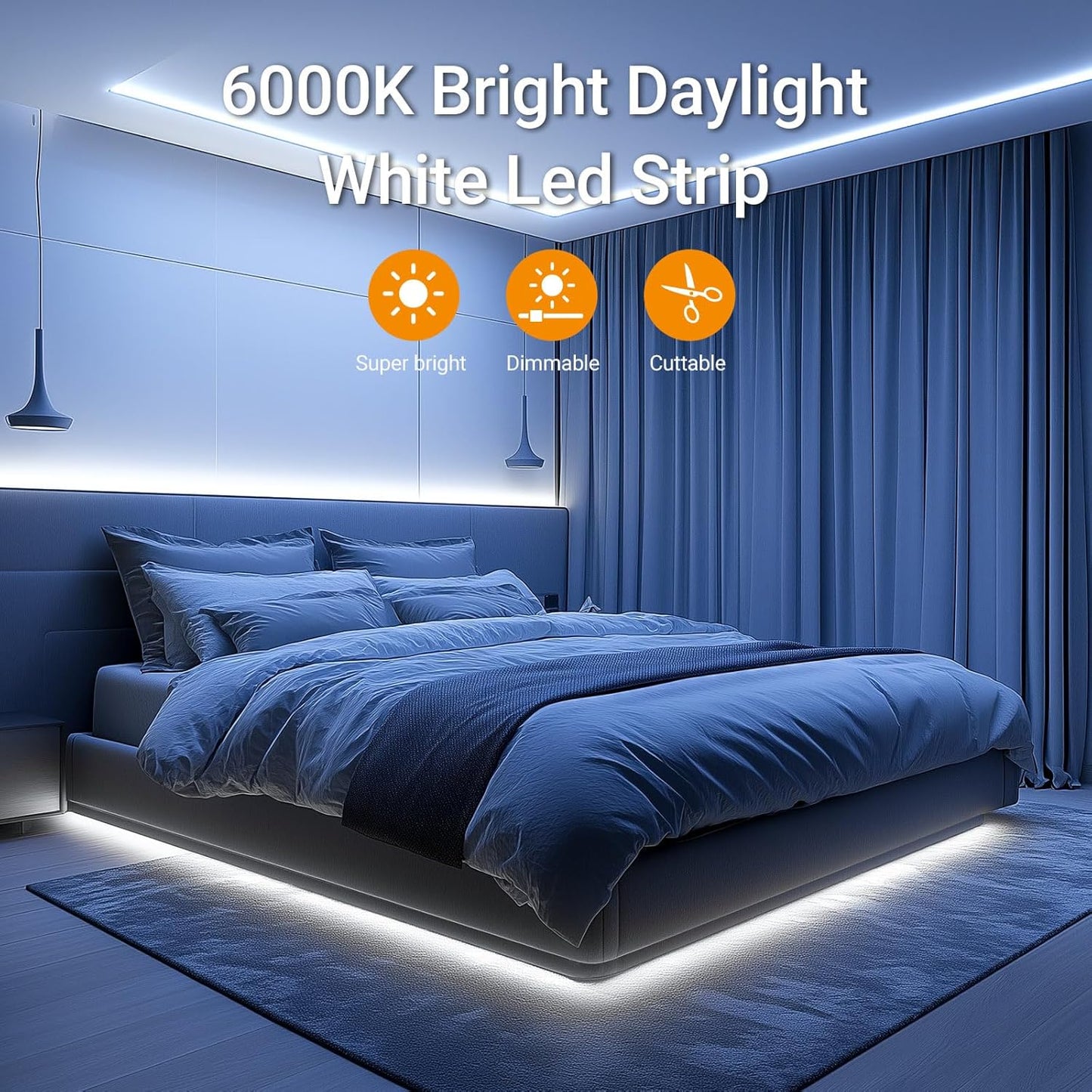 CT CAPETRONIX LED Light Strip – Decorative Indoor Accent for Closet and Cabinet, 49.2ft Cool White Tape for Room Atmosphere