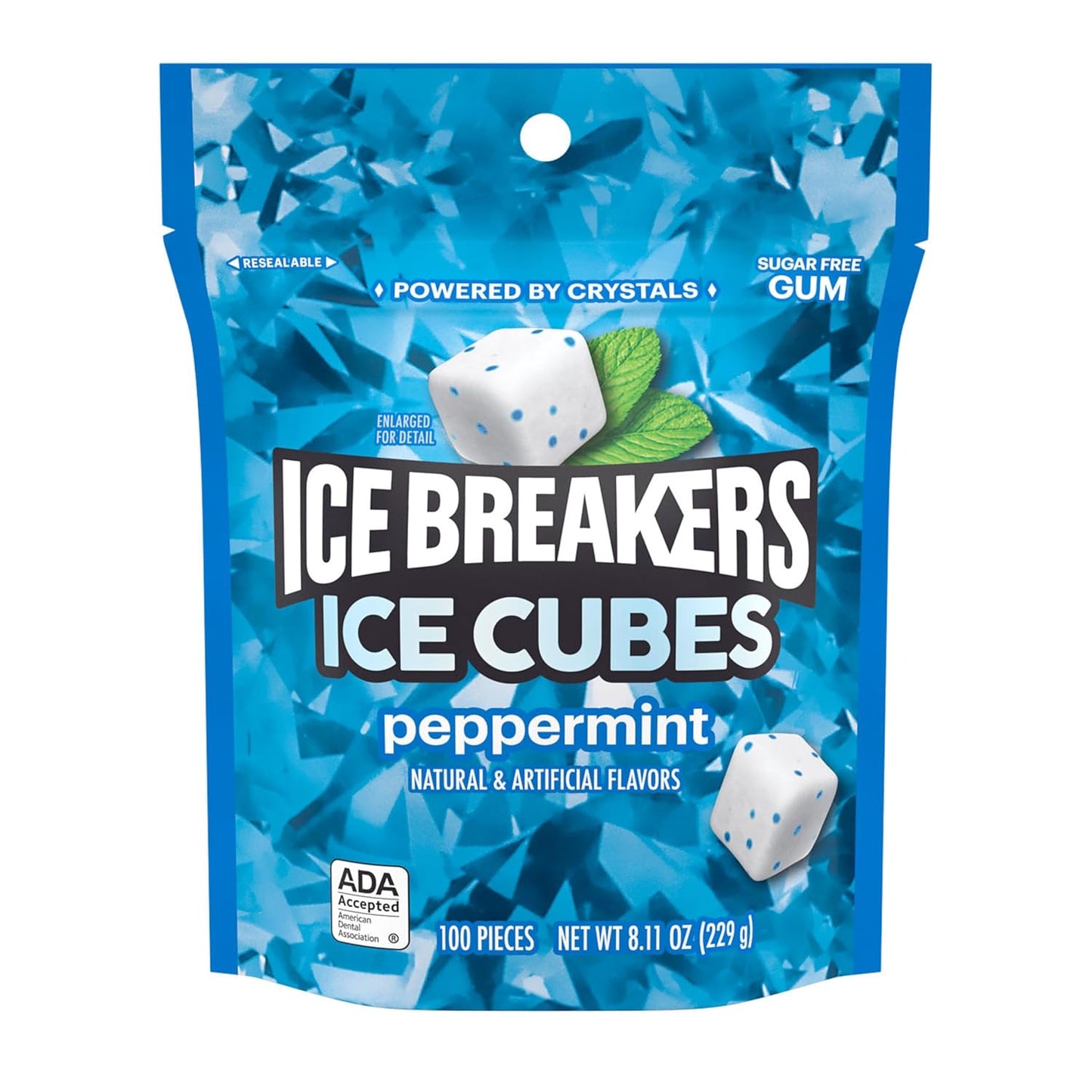 cube-shaped pieces embedded with minty cooling crystals