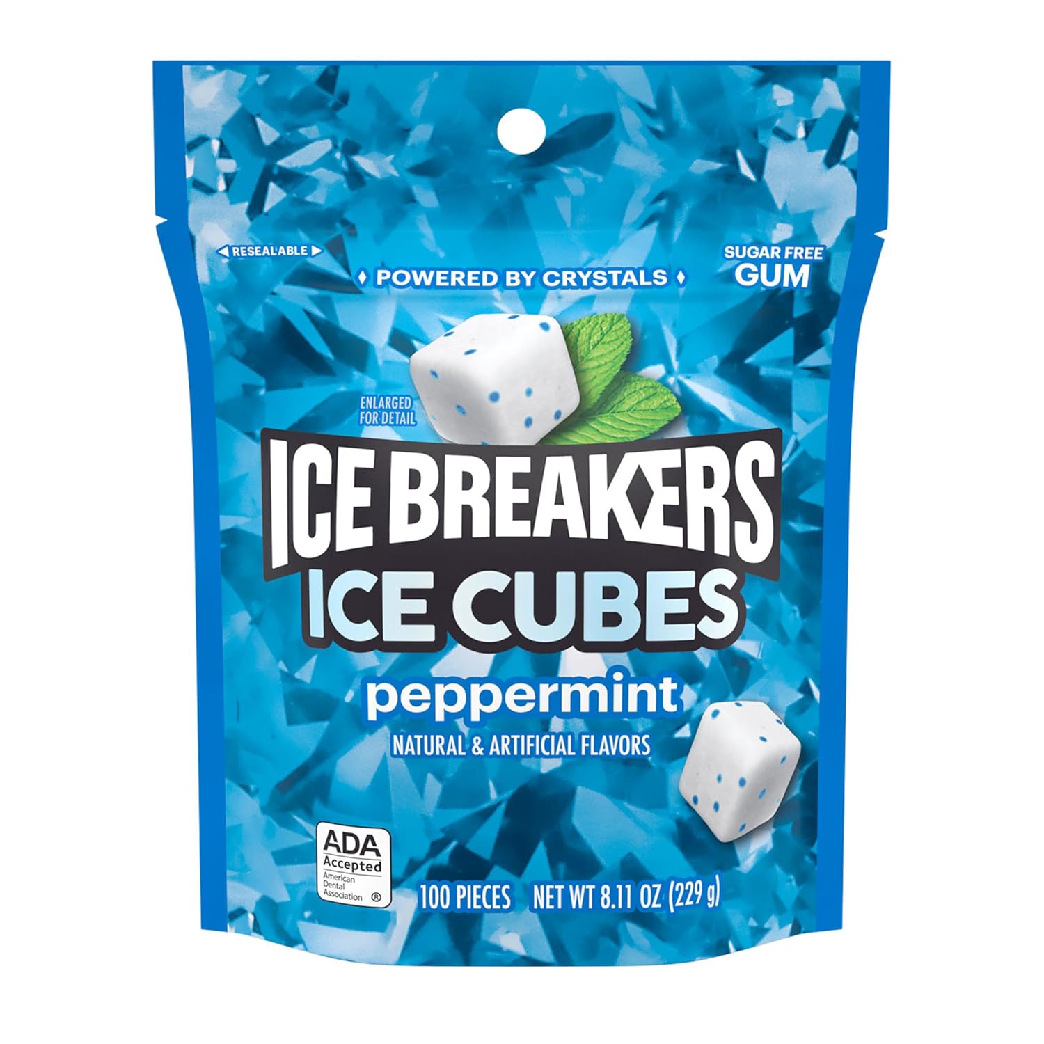 cube-shaped pieces embedded with minty cooling crystals