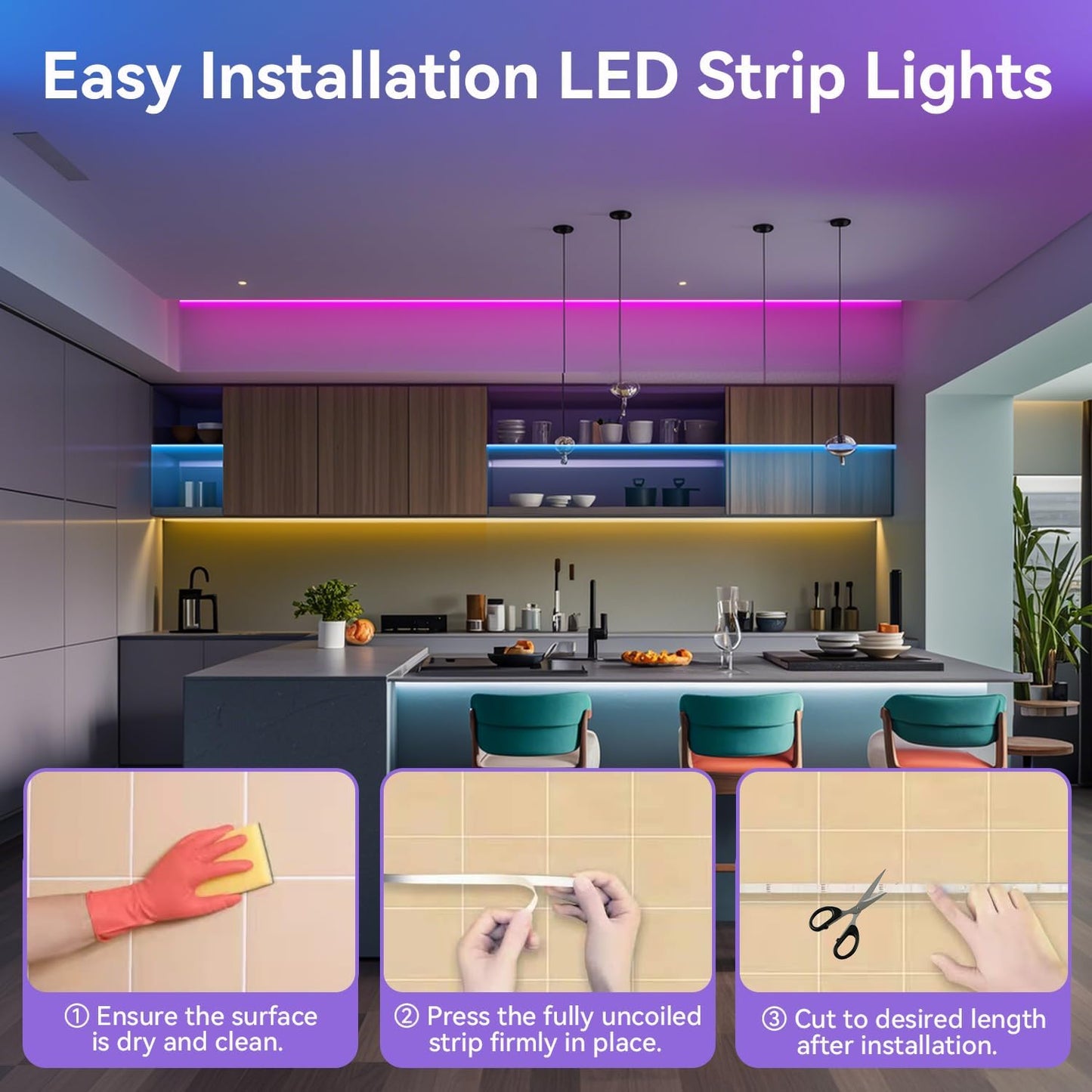 cuttable, flexible strip with strong adhesive backing and ir remote backup