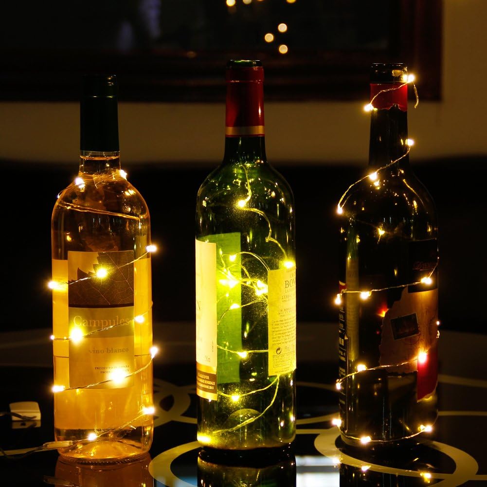 CYLAPEX Warm White Fairy Lights 6 Pack Battery Operated 7ft Flexible Silver Wire String Lights for Decorative Bowl Tray and Indoor Mood Lighting
