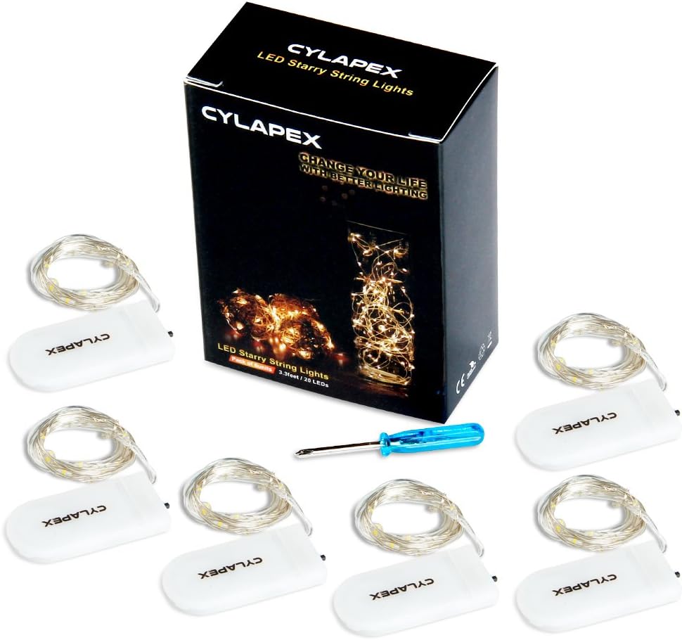 CYLAPEX Warm White Fairy Lights 6 Pack Battery Operated 7ft Flexible Silver Wire String Lights for Decorative Bowl Tray and Indoor Mood Lighting