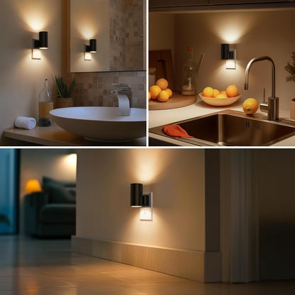 cylindrical minimalist frame casting light up and down for a decorative wall-wash effect