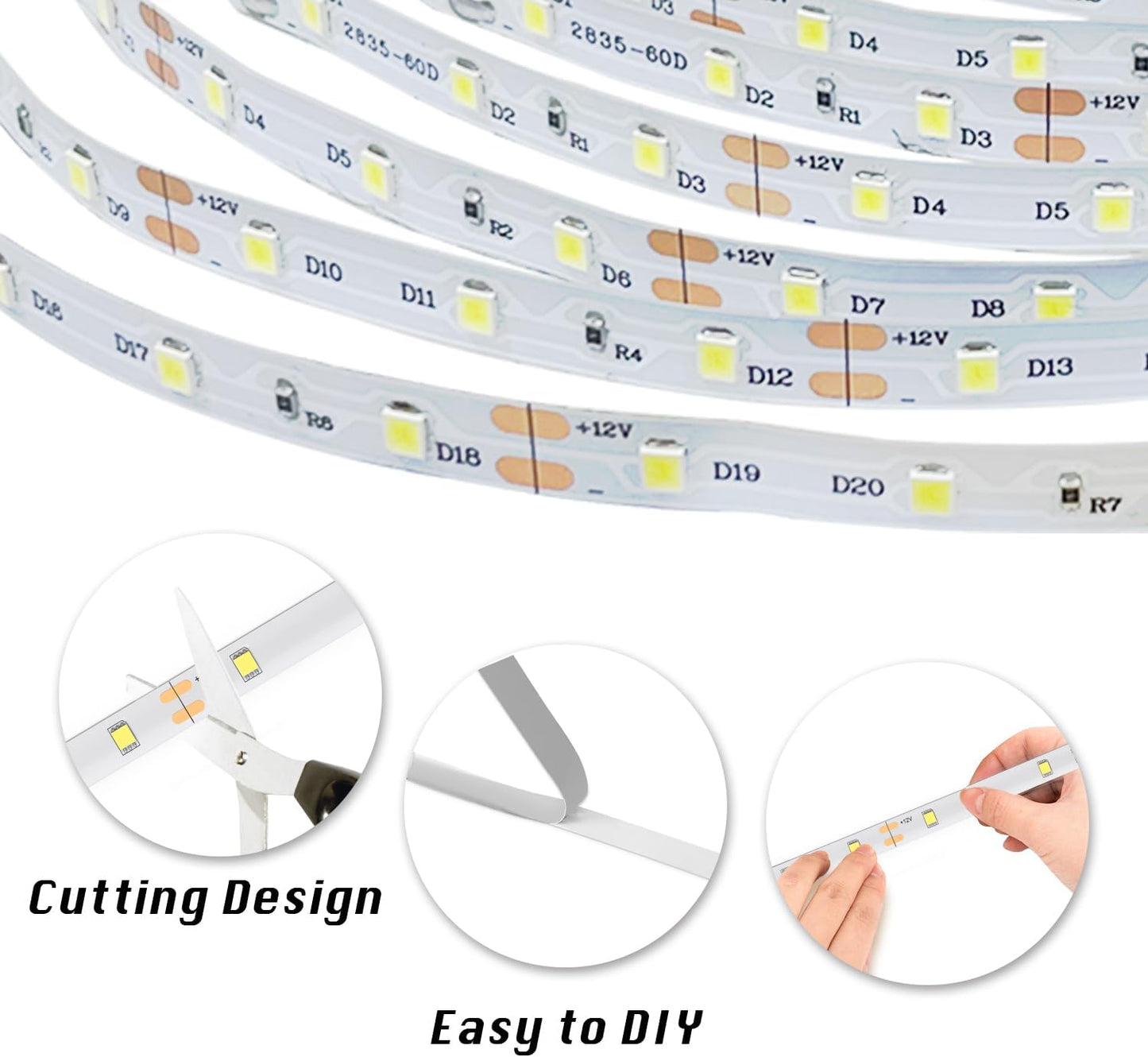 dalattin LED Strip Lights – Bedroom Ambient Lighting for Cozy Home Decor, Dimmable 6500K Tape Light
