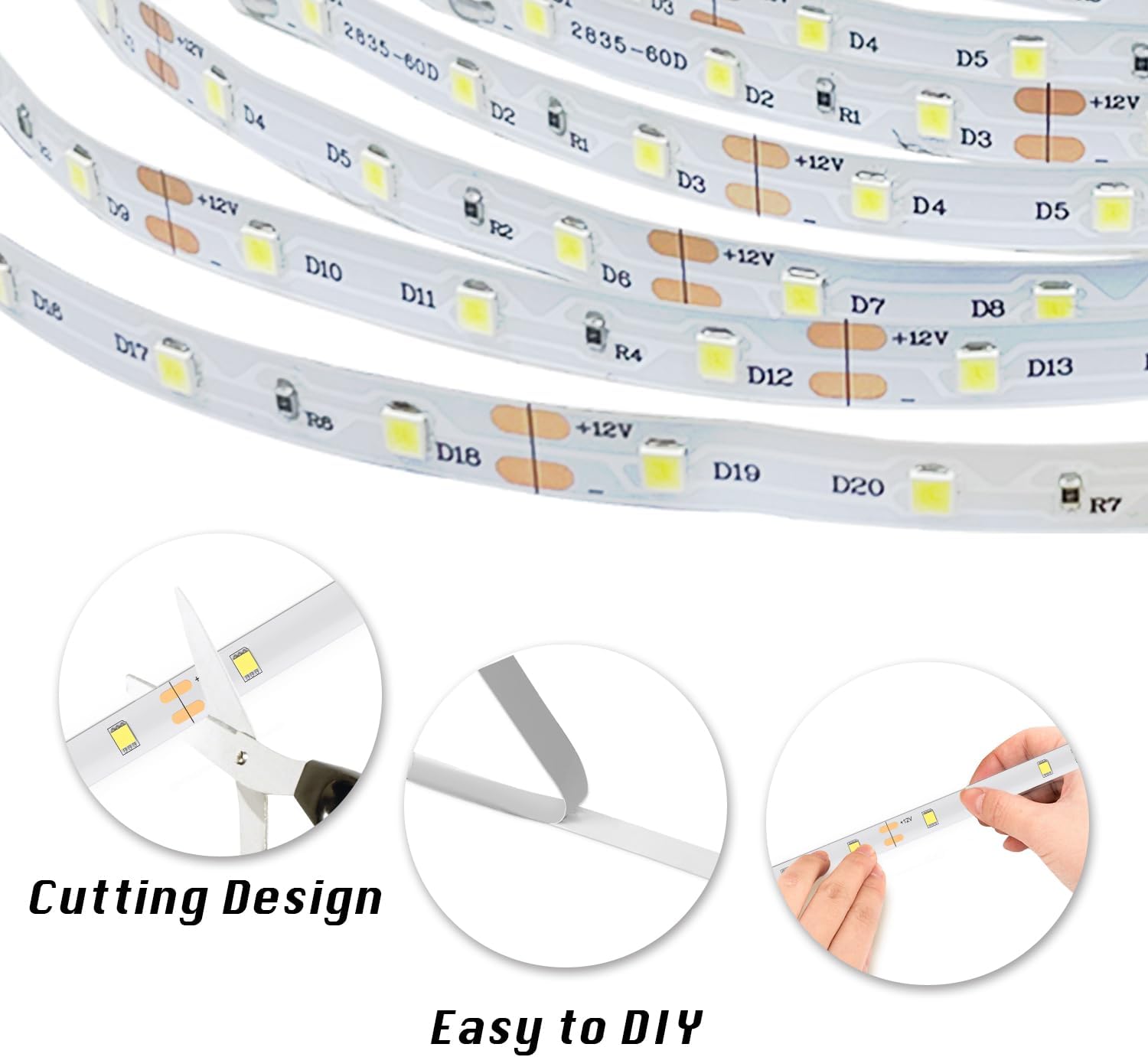 dalattin LED Strip Lights – Bedroom Ambient Lighting for Cozy Home Decor, Dimmable 6500K Tape Light