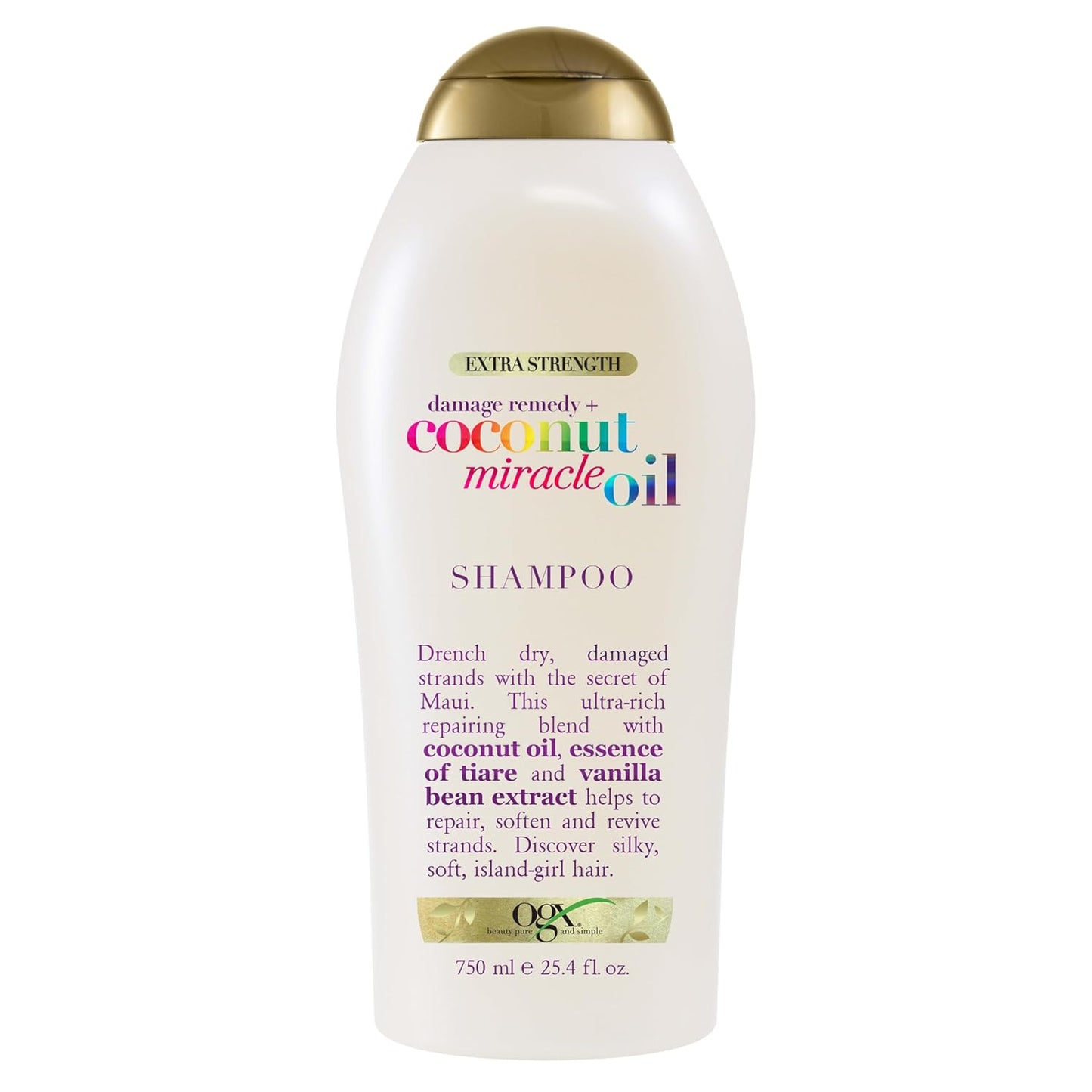 damage-repair blend with coconut oil, vanilla bean extract, and essence of tiare