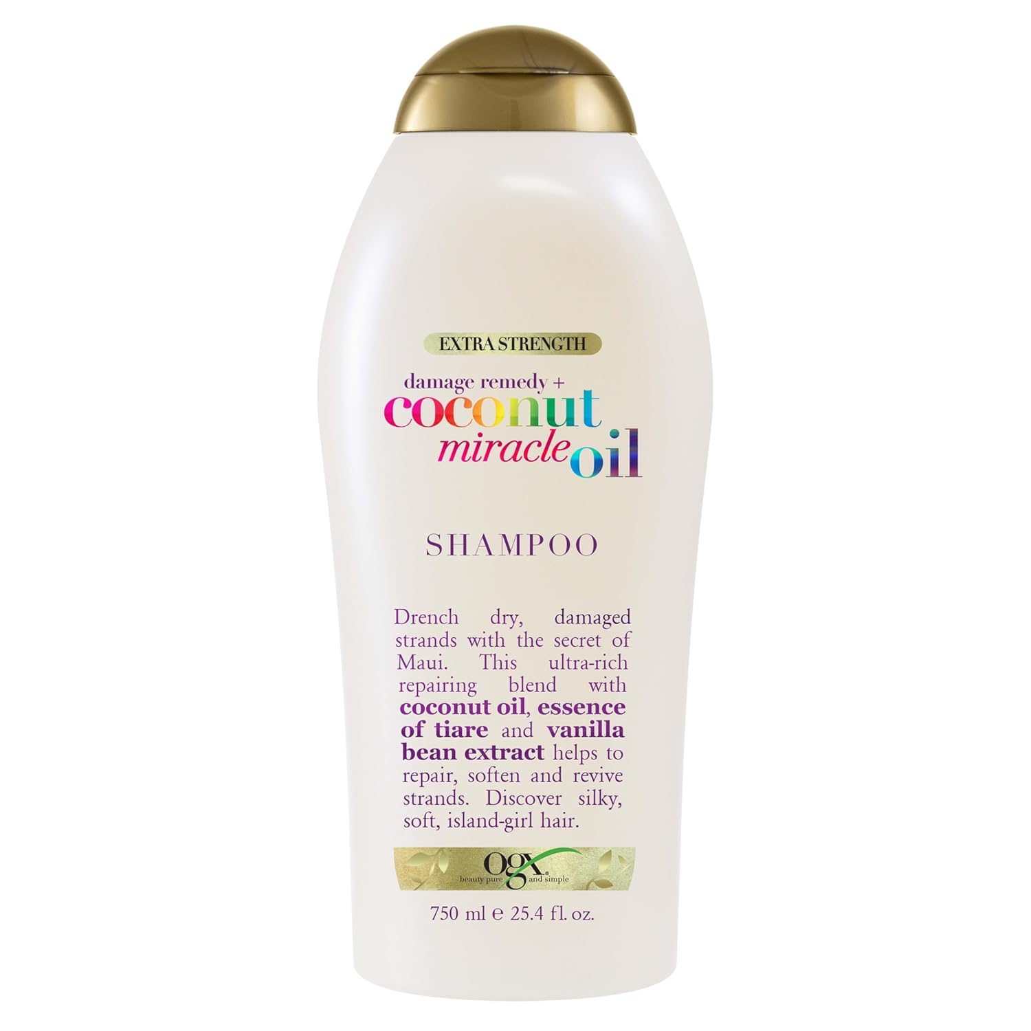 damage-repair blend with coconut oil, vanilla bean extract, and essence of tiare
