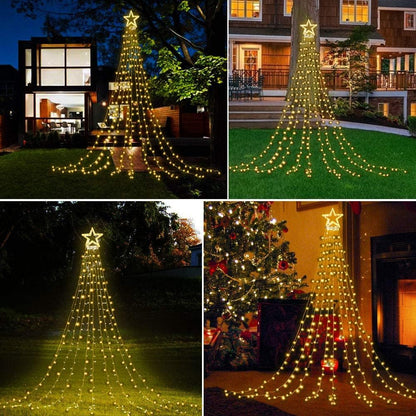 DANLI Christmas Star Cascade Lights — 9x12ft Outdoor Patio & Yard Decor, 320 LED with 8 Modes and IP44 Weatherproof Build