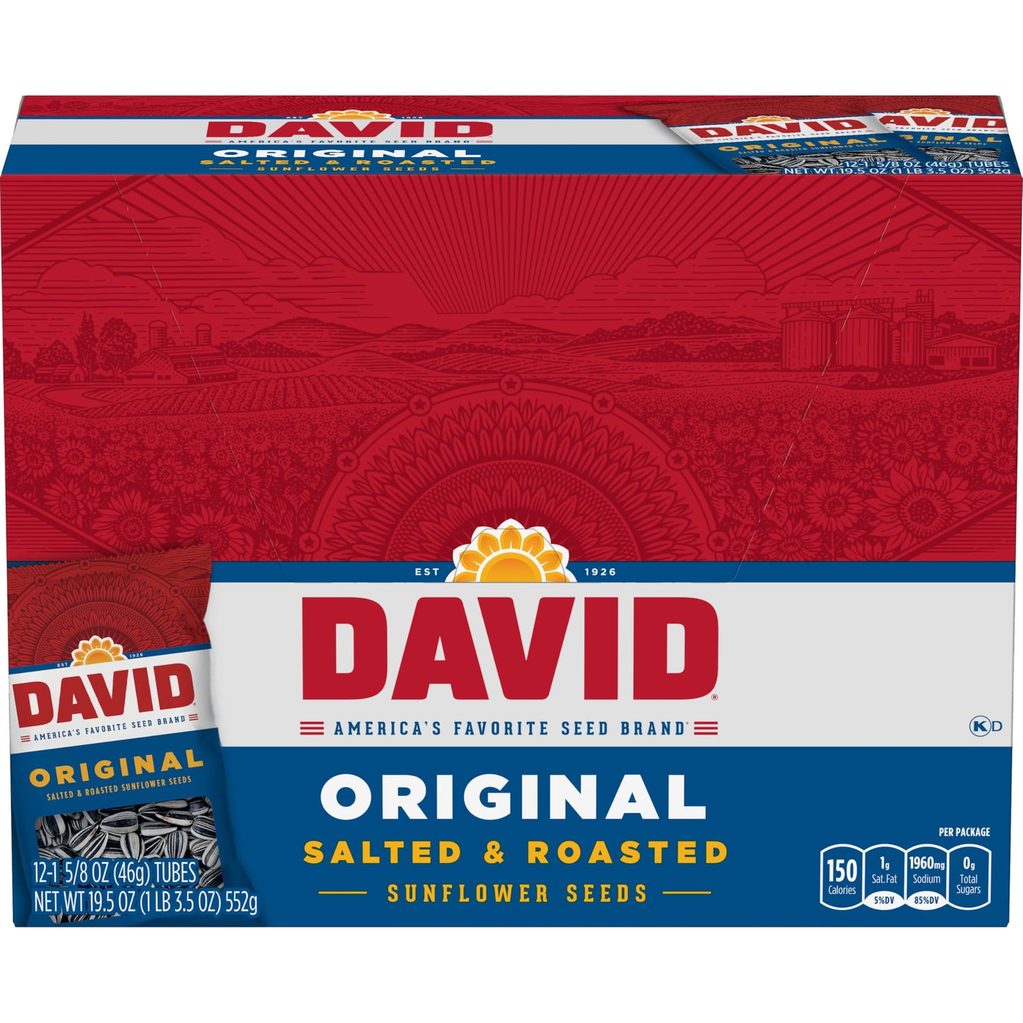 DAVID Roasted and Salted Sunflower Seeds, Original Flavor, 1.625oz. (Pack of 12)