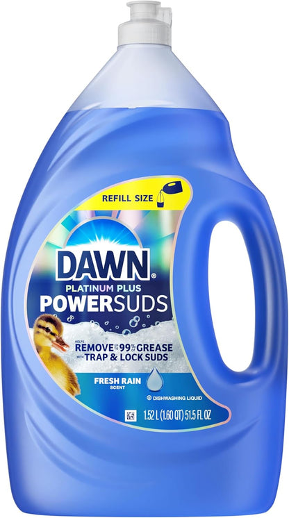 Dawn Platinum Plus PowerSuds 51.5 oz Refill – Skin-Friendly, Plastic-Safe Dish Soap for Family Kitchens
