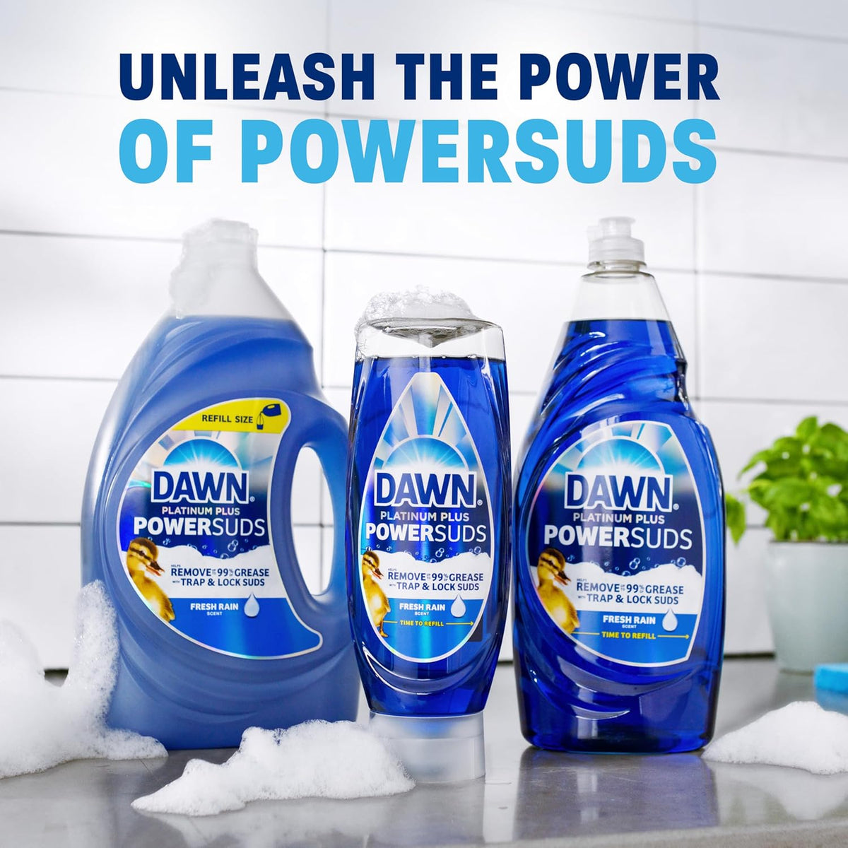 Dawn Platinum Plus PowerSuds Liquid Dish Soap for Calming Evening Kitchen Rituals, Fresh Rain Scent to Unwind After Dinner