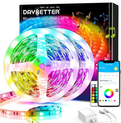 DAYBETTER 65.6Ft Smart Led Lights,2835 RGB Led Strip Lights Kits with Remote, App Control Timer Schedule Led Music Strip Lights(2 Rolls of 32.8ft)