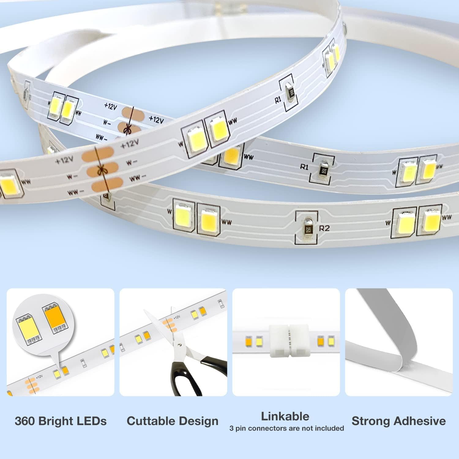 DAYBETTER Cabinet LED Strip Lights – Bedroom Headboard and TV Back Wall Mood Lighting, Cuttable Linkable