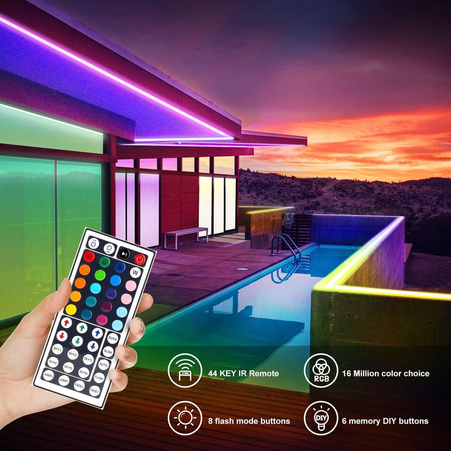 DAYBETTER Waterproof LED Lights 16.4ft – Soft RGB Accent Lighting for Bedroom, Stairway, and Cozy Home Corners