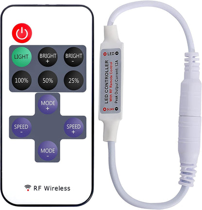 dc 12v-24v input, 12a max current, works with 3528/5050/5630/3014 single-color strips