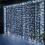Dazzle Bright 9.8x9.8ft Outdoor Curtain String Lights for Evening Events, Purple Glow 8 Mode Patio Backdrop