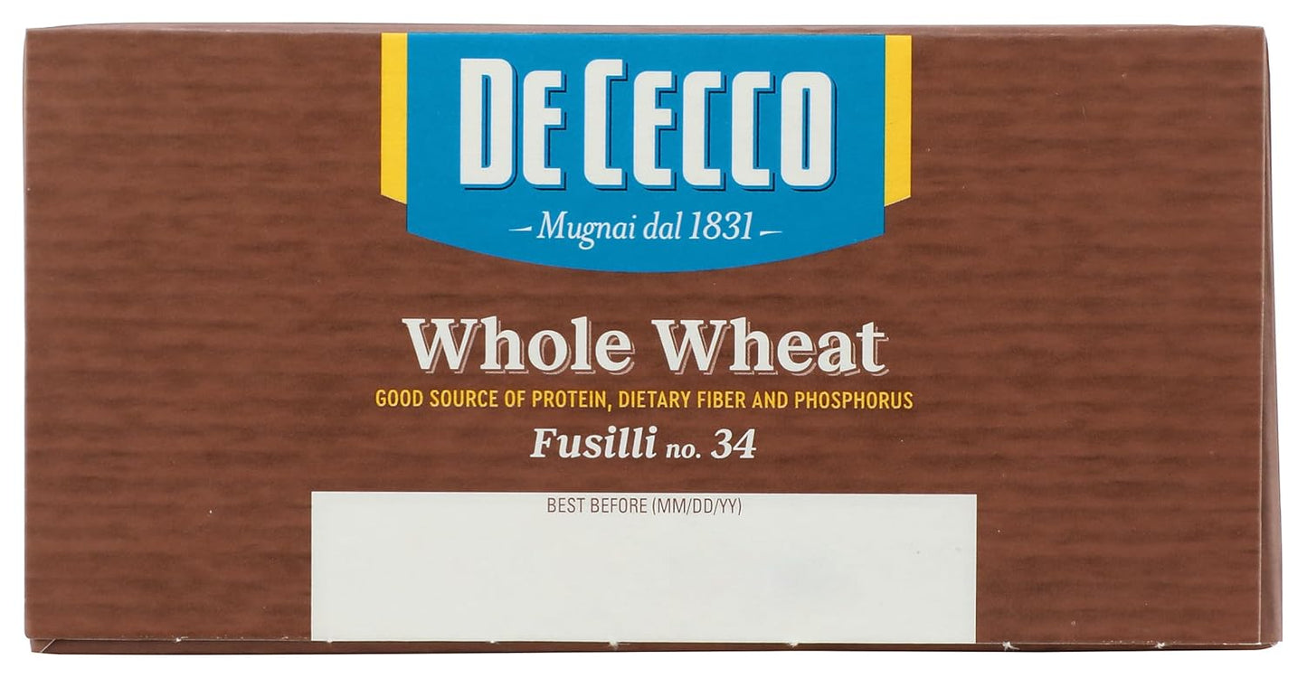 De Cecco Whole Wheat Fusilli – Essential Bronze-Cut Pasta for Effortless Sauce-Pair Dinners