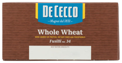 De Cecco Whole Wheat Fusilli – Essential Bronze-Cut Pasta for Effortless Sauce-Pair Dinners