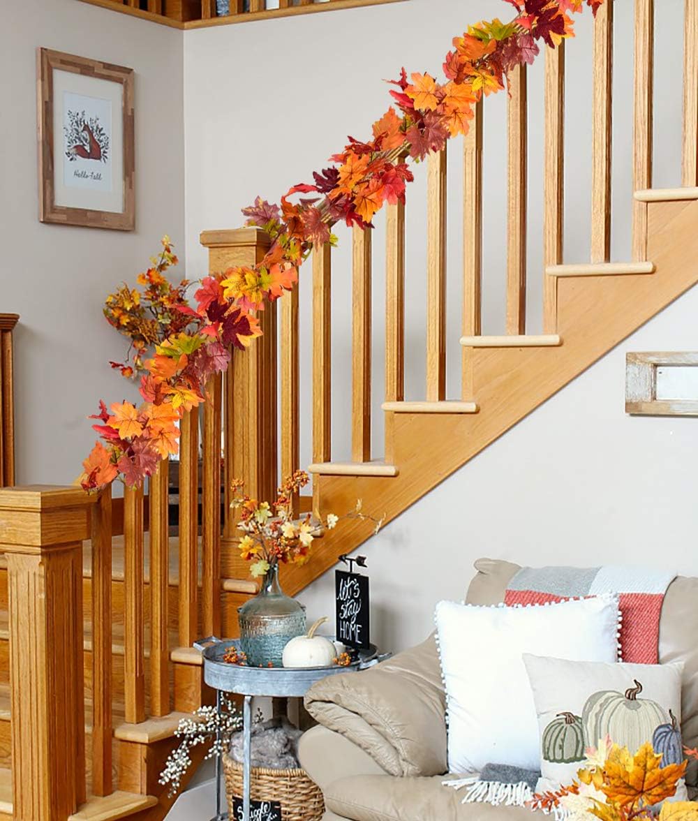 DearHouse Thanksgiving Garland Set – Holiday Gift for Her, 2 Pack 5.9Ft Artificial Maple Leaf Vine for Fireplace and Entryway