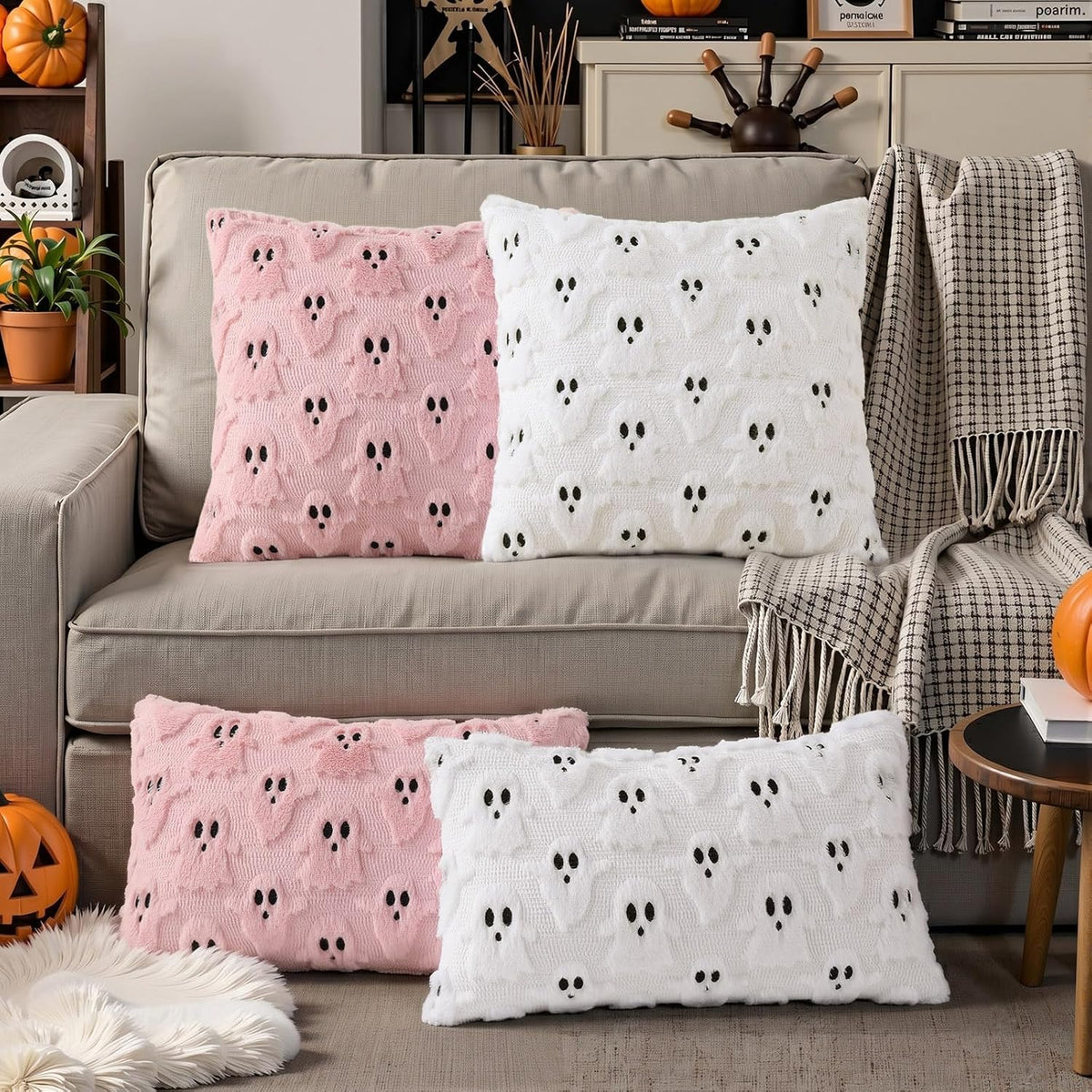 decorUhome 3D Plush Ghost Accent Pillow 20x20 Set of 2 – Cozy Kids Bedroom Bedding Layer, Pet and Toddler Friendly