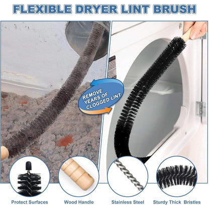 dedicated long dryer lint brush with wooden handle for scrubbing stubborn buildup
