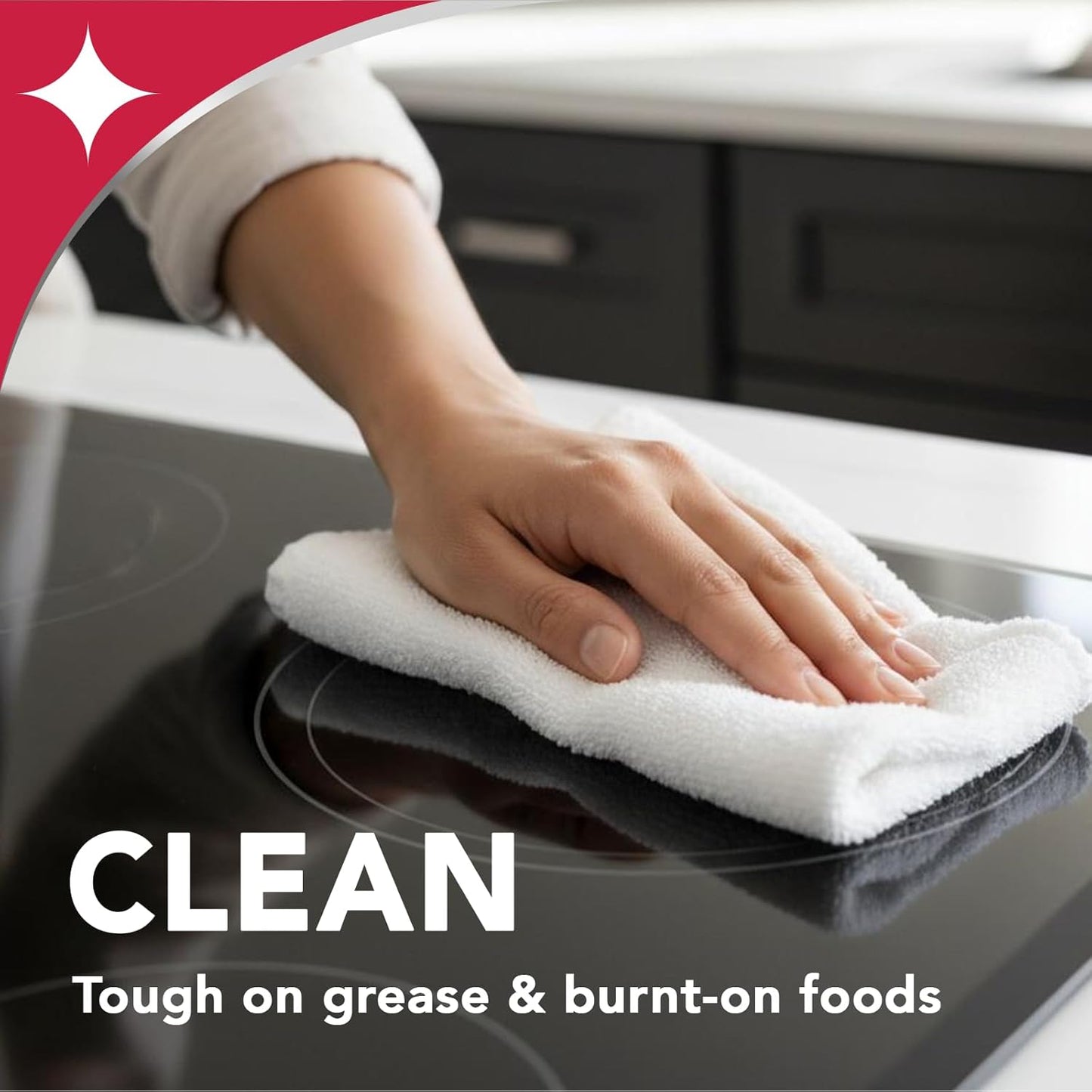 degreasing formula with sodium hydroxide to cut through grease and food residue