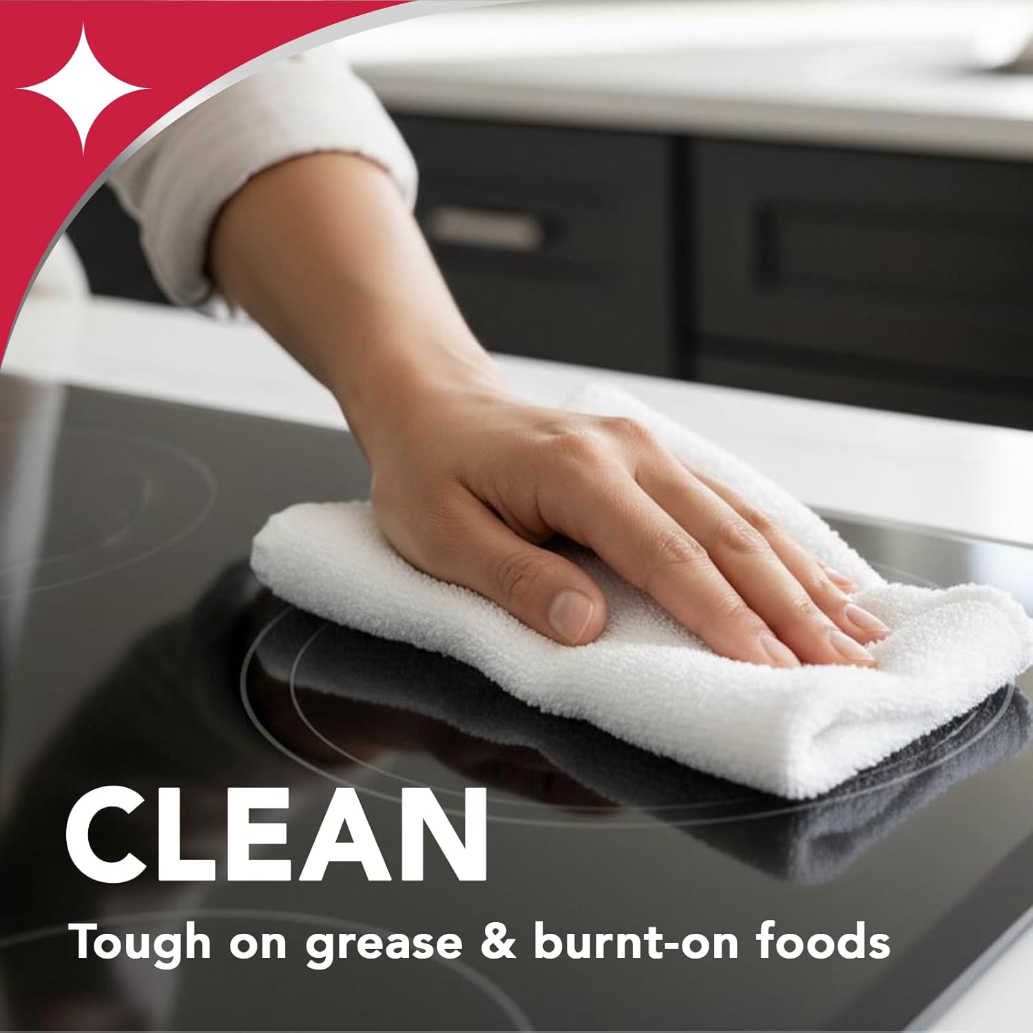 degreasing formula with sodium hydroxide to cut through grease and food residue
