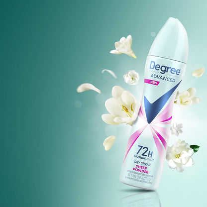 Degree Advanced Dry Spray Antiperspirant – 72-Hour Nightly Freshness Ritual for Active Women, Sheer Powder 3.8 oz Pack of 3