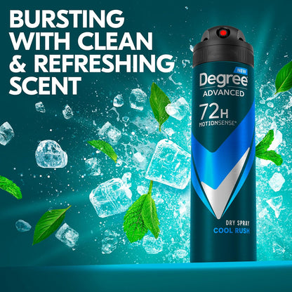 Degree Men MotionSense Dry Spray Cool Rush 4-Pack – Dermatologist-Tested Freshness for Mindful Morning Routines and Wellness Stacks