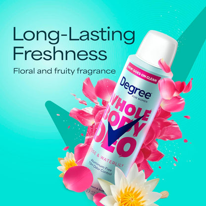 Degree Women 72H Odor Protection Deodorant Spray Rose and Waterlily Scent for Long Workday Confidence