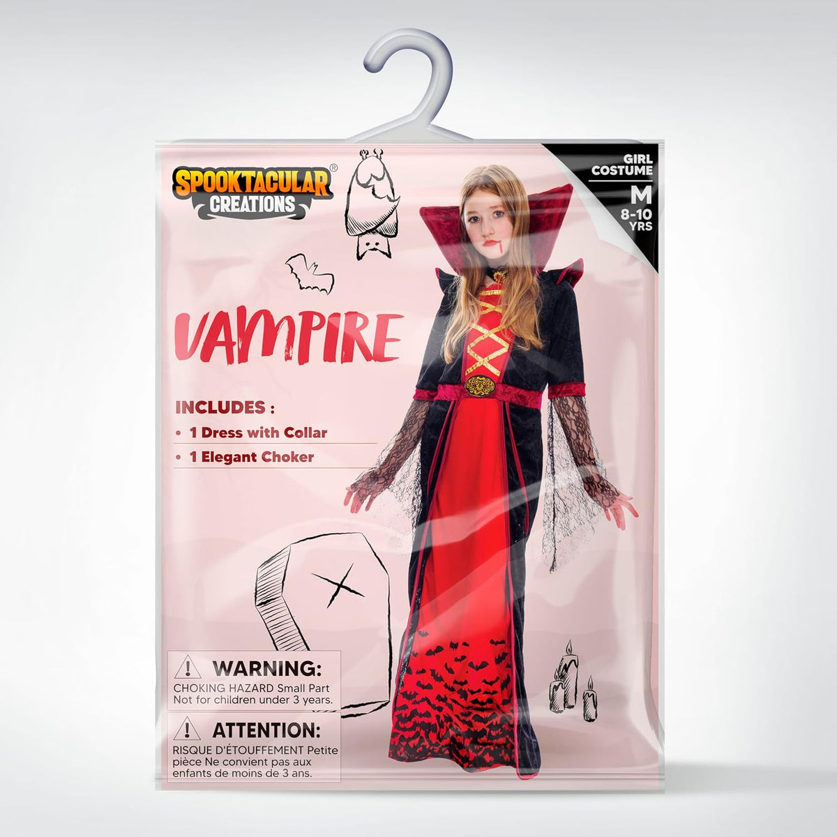 Spooktacular Creations Royal Vampire Costume for Girls – Ready to Gift Halloween Present for Young Girls, Premium Dress Up Bundle in One Box