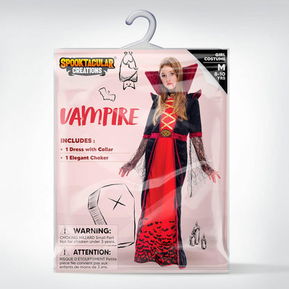 Spooktacular Creations Royal Vampire Costume for Girls – Ready to Gift Halloween Present for Young Girls, Premium Dress Up Bundle in One Box