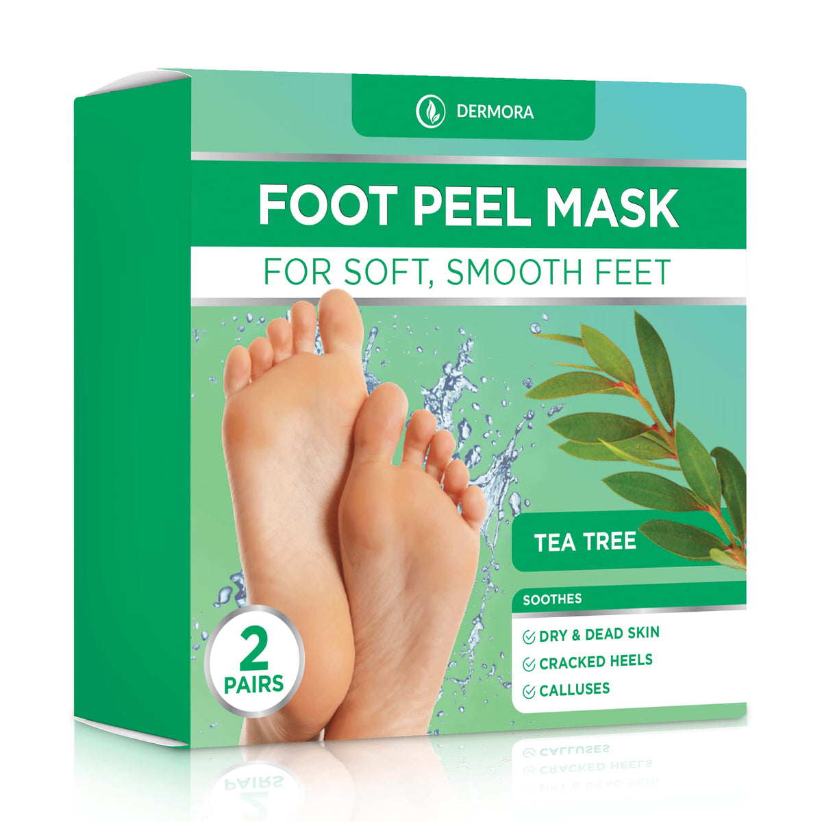 DERMORA Foot Peel Mask | Skin Exfoliating Foot Masks for Dry, Cracked Feet &amp;amp; Callus Removal | Dead Skin Exfoliator for Baby Soft Feet | Pack of 2 | Regular (Fits up to Men 10 / Women 11) | Tea Tree