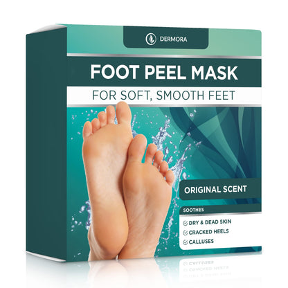 DERMORA Foot Peel Mask | Skin Exfoliating Foot Masks for Dry, Cracked Feet &amp;amp; Callus Removal | Dead Skin Exfoliator for Baby Soft Feet | Pack of 4 | Regular (Fits up to Men 10 / Women 11) | Original