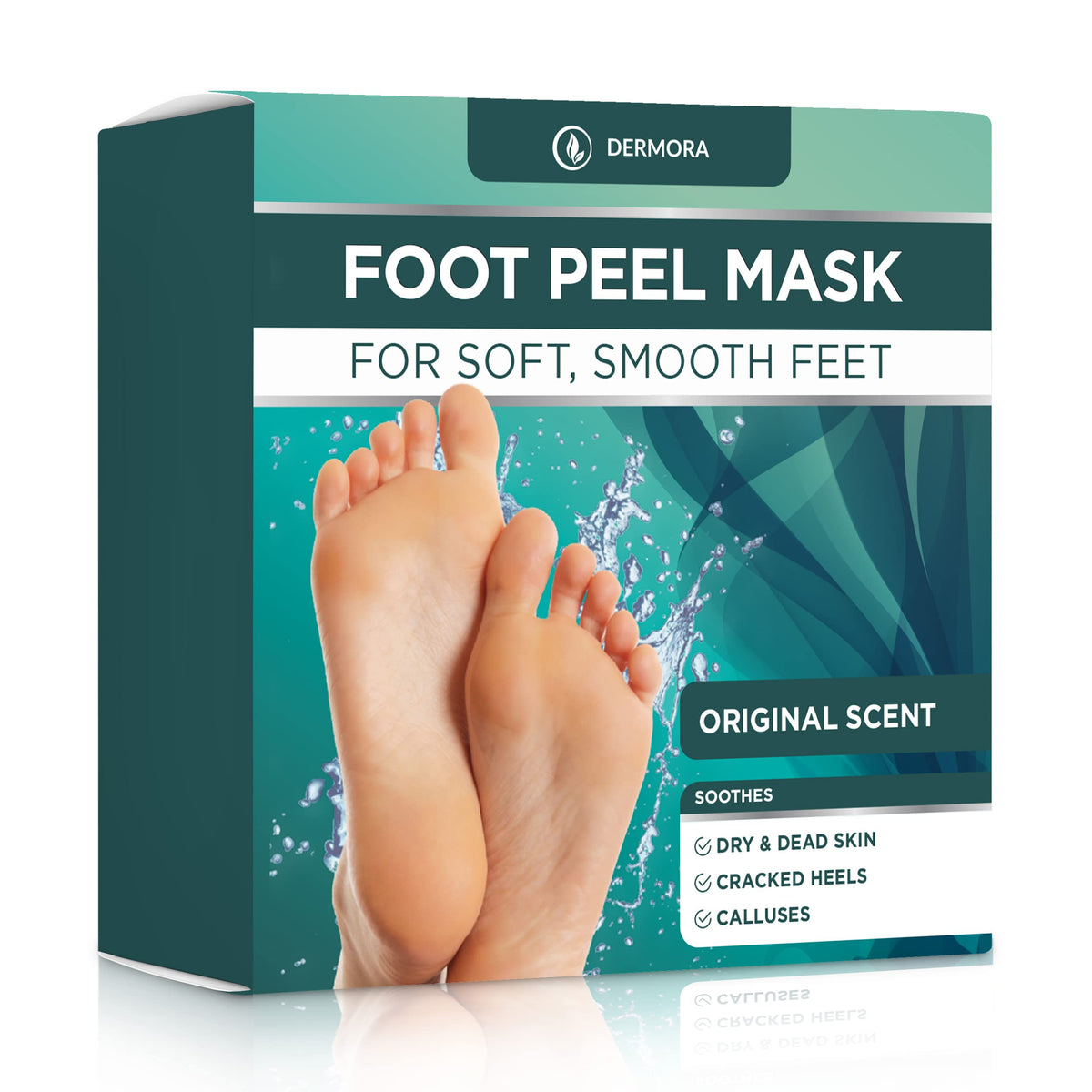 DERMORA Foot Peel Mask | Skin Exfoliating Foot Masks for Dry, Cracked Feet &amp;amp; Callus Removal | Dead Skin Exfoliator for Baby Soft Feet | Pack of 2 | Large (Fits up to Size 11+) | Original