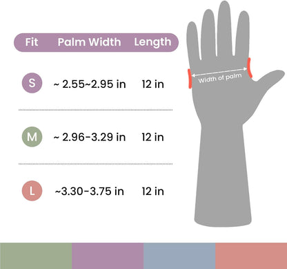 Designer Color-Coded Cleaning Gloves for Stylish Homes, 4 Pairs Natural Rubber Dish Gloves in Boho Green Purple and Blue, Flocked Interior
