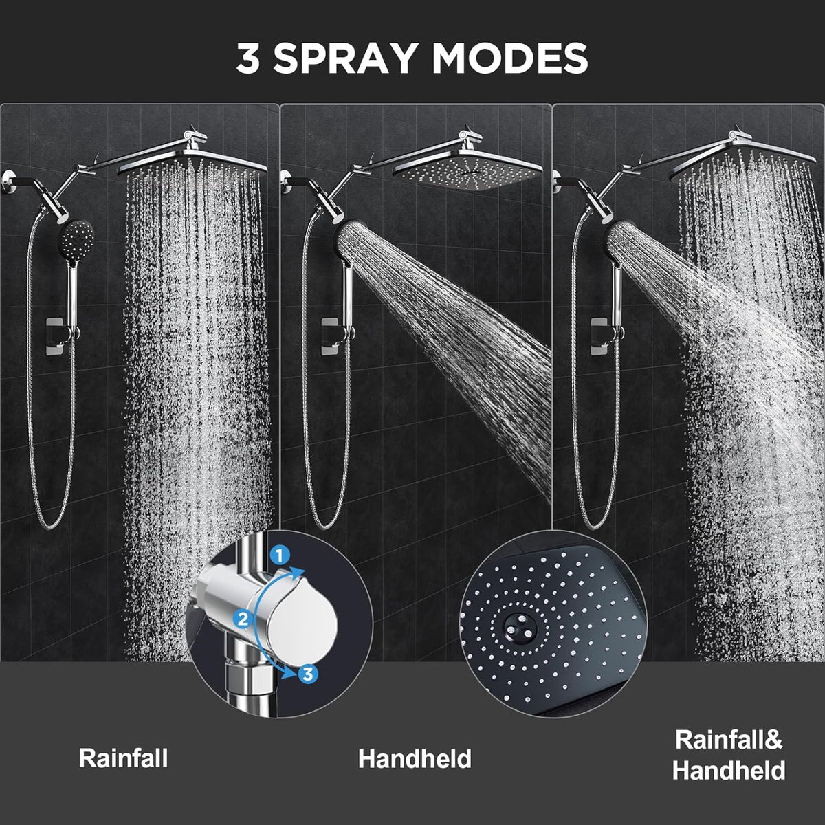 detachable multi-function handheld with rain, massage, and mist modes